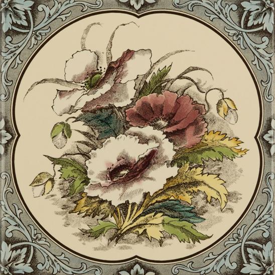 Poppies Floral Border on Colonial White