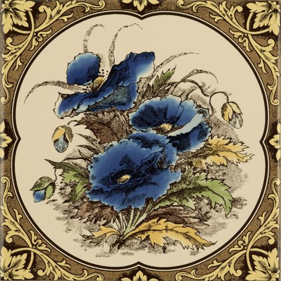 Blue Poppies Floral Border on Colonial White