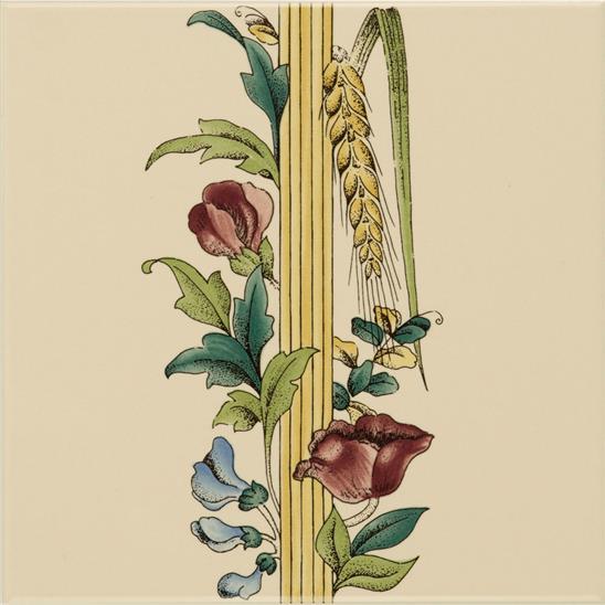 Poppy & Wheatsheaf Border Tile on Colonial White (with wheat)