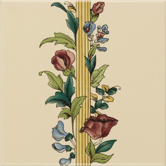 Poppy & Wheatsheaf Border Tile on Colonial White (no wheat)