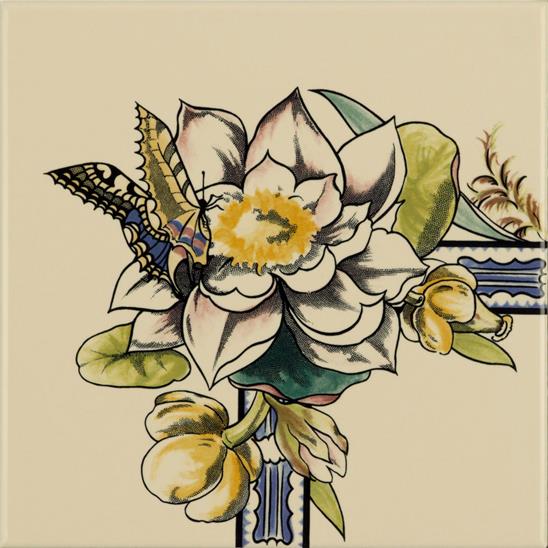 Birds and Butterfly Corner Tile on Colonial White