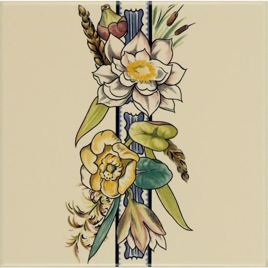 Birds and Butterfly Border Tile on Colonial White