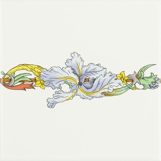 Blue Iris Border Tile on Brilliant White