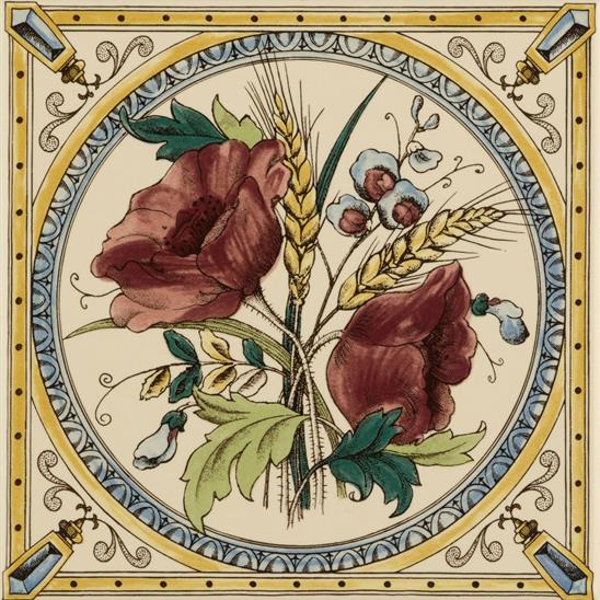 Poppy & Wheatsheaf Single Tile on Colonial White