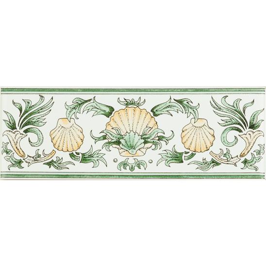 Scallop Shells Green & Buff on Brilliant White