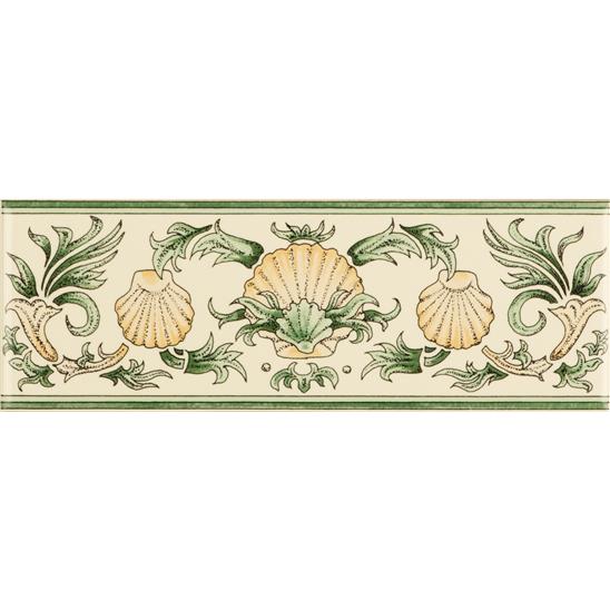 Scallop Shells Green & Buff on Colonial Whte