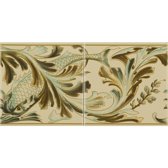 Fish Frieze 2-Tile Set on Colonial White