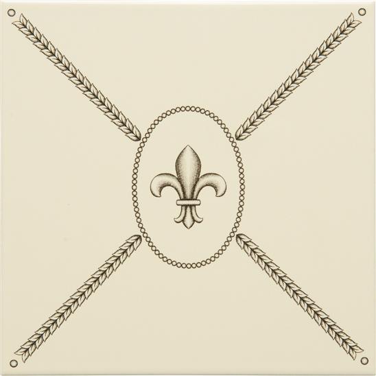 Cartouche With Fleur De Lis Charcoal Grey on Colonial White