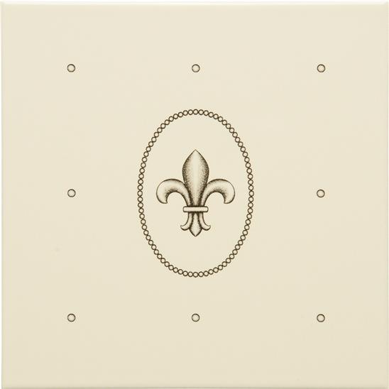 Dot Cartouche With Fleur De Lis Charcoal Grey on Colonial White