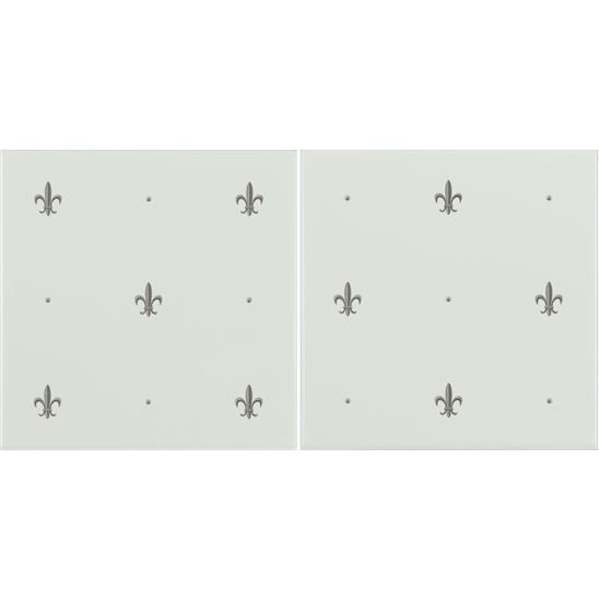 Fleur de Lis Platinum 2-Tile Set on Brilliant White