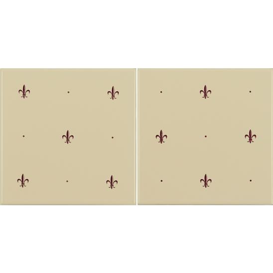 Fleur de Lis Burgundy 2-Tile Set on Colonial White