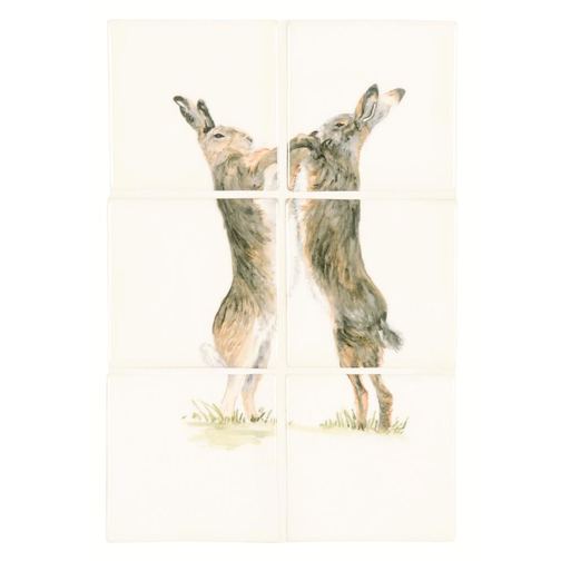 Boxing Hares on Off White