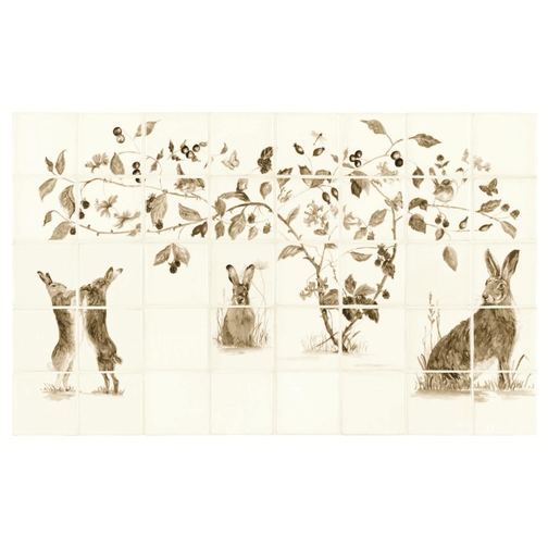 Family of Hares Sepia on Off White