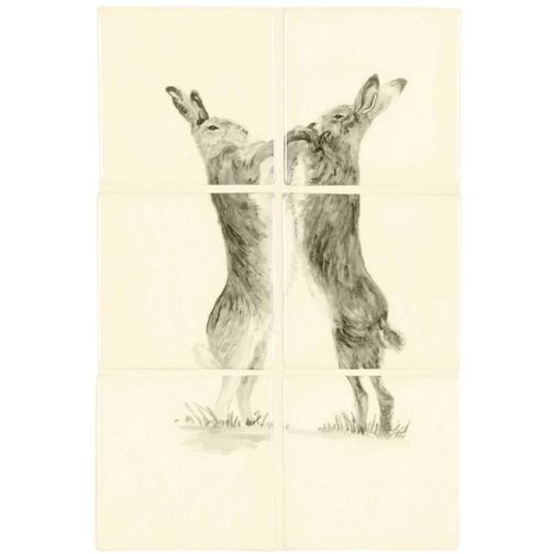Boxin Hares Sepia on Off White