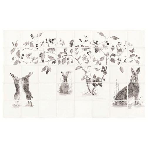 Family of Hares Grey on Pure White